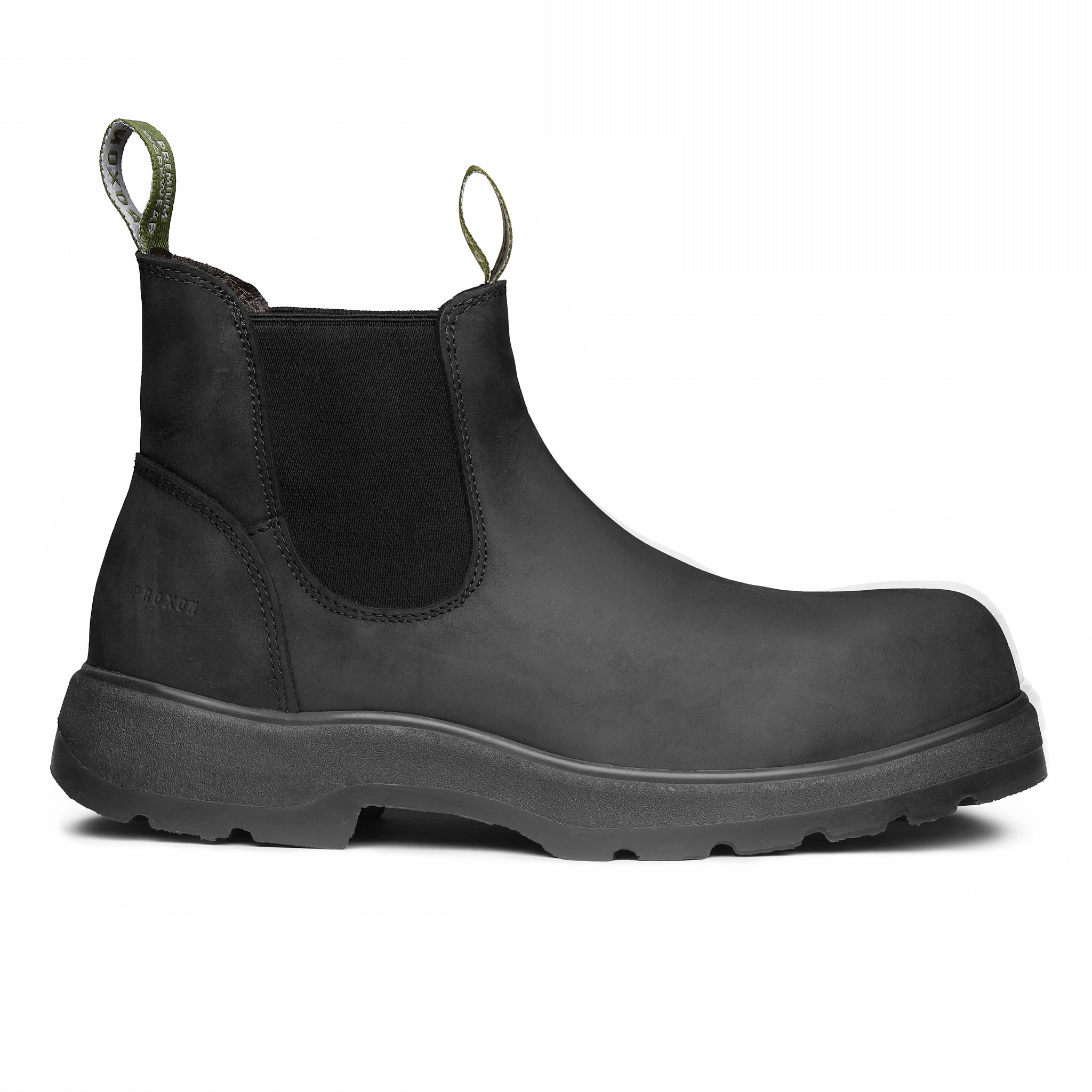 SOFT TOE RAINIER BOOT BLACK COLOR. LATERAL VIEW