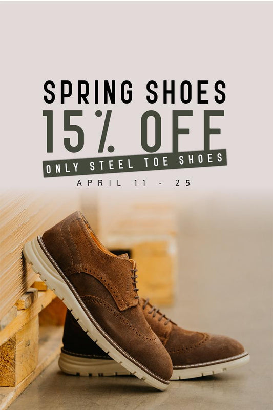 15% OFF SPRING SHOES. ONLY STEEL TOE SHOES. APRIL 11 - 25 . Banner mobil