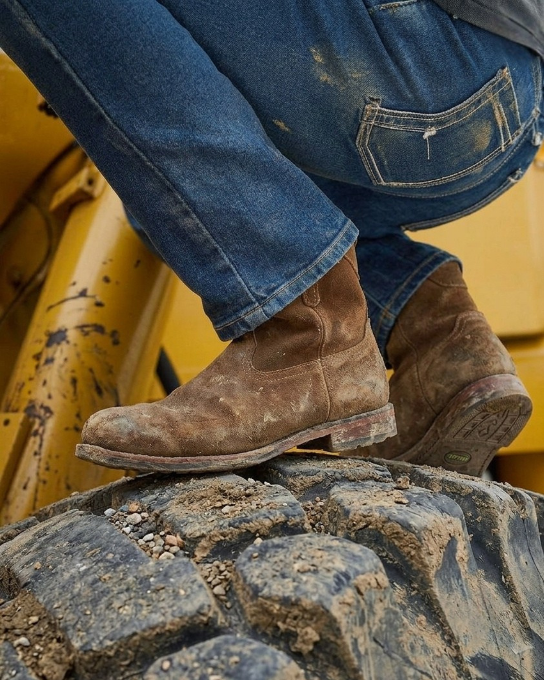 Bronx boots covered in dirt and mud showing they resist the hardwork of the modern man
