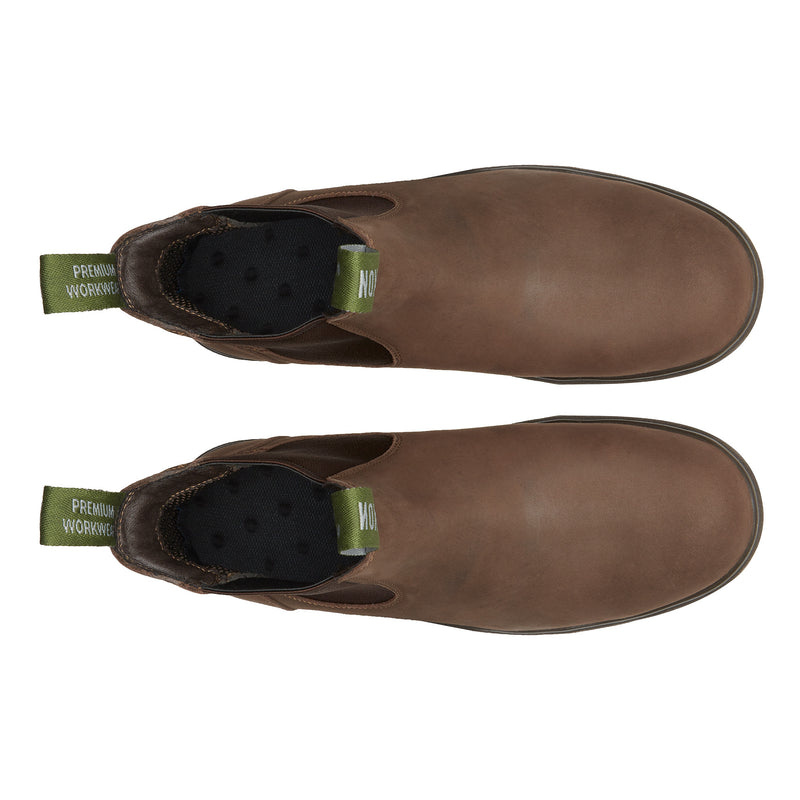 COMPOSITE TOE RAINIER BOOT. TOBACCO COLOR. CENITAL VIEW